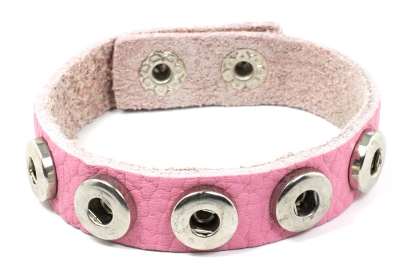 Lederarmband für 5 Mini Druckknöpfe, weich, Rosa, 20-22cm
