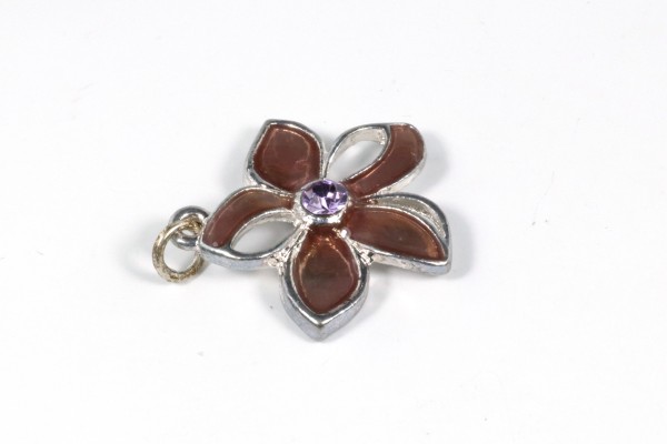Anhänger, Blume mit Strass und Emaille, Altrosa, 21mm
