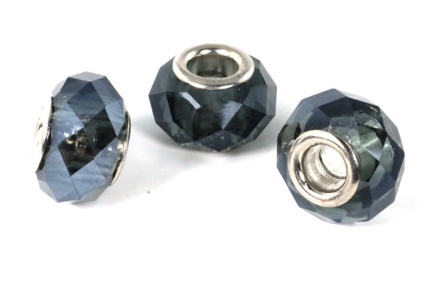 Modulperlen, Anthrazit, facettiertes Glas, 14x9mm