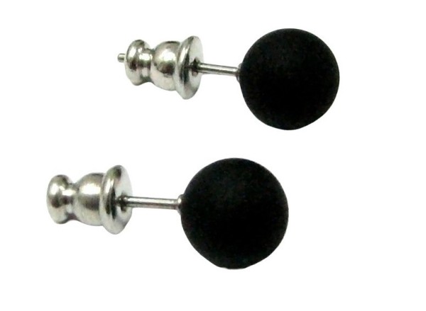 Polarisperlen Ohrstecker, Edelstahl, Schwarz matt, 1 Paar, 6mm