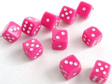 Würfelperlen, Pink, diagonal gebohrt, 8x8mm
