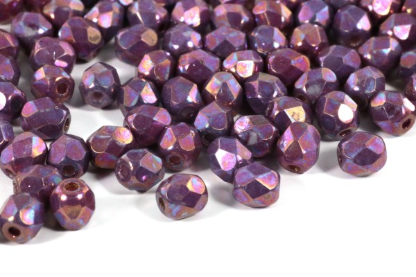 Glasschliffperlen, böhmisch, Chalk White Iris, 4mm, 50 Stück