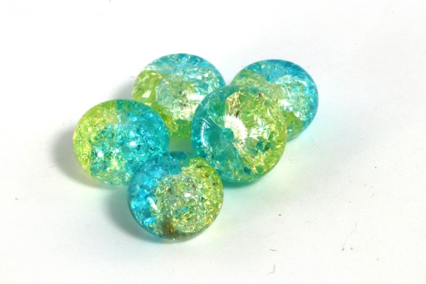 Crashperlen, Rondelle, Türkis-Goldfarben, 12x8mm