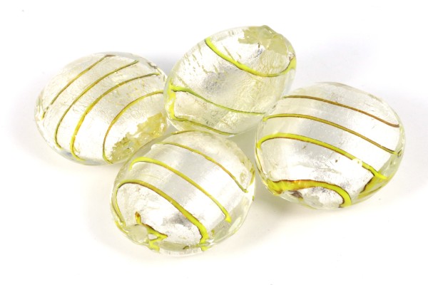 Silberfolienperlen, Button, klar, 20x11mm