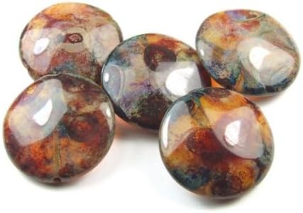 Glasperlen, böhmisch, Taler, Braun marmoriert, 21mm