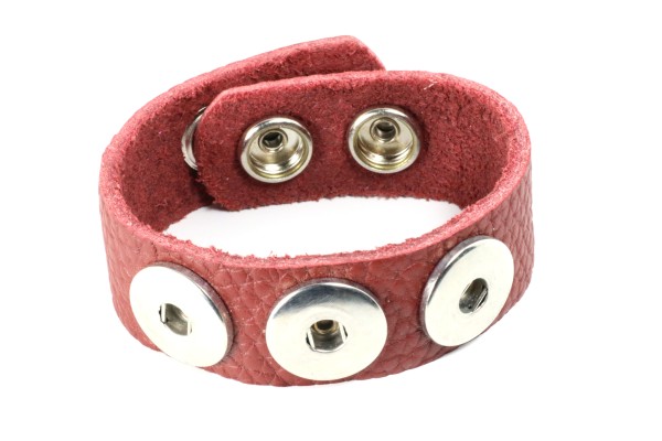 Lederarmband für 3 Druckknöpfe, weich, Rotbraun, 24cm