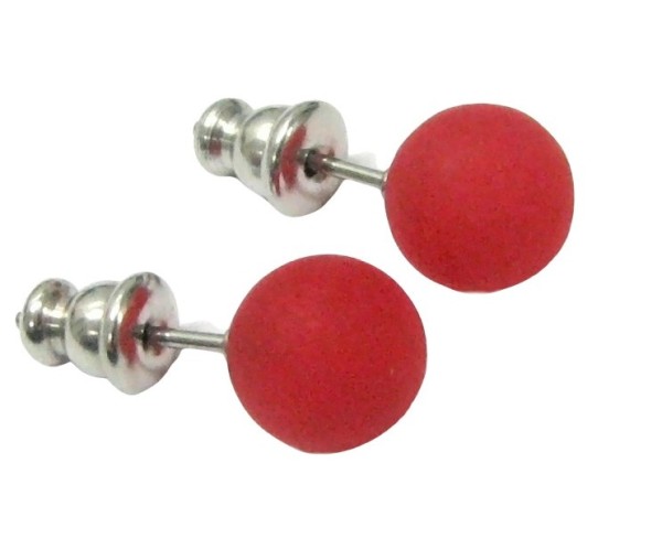 Perlenohrstecker, Polaris, Edelstahl, Rot matt, 1 Paar, 8mm