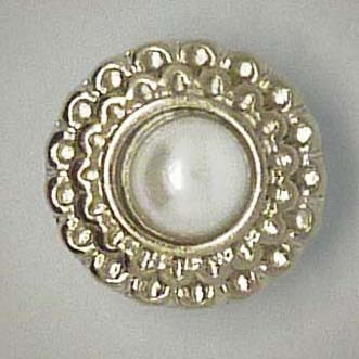 Mini Schmuckknopf, weiße Perle mit silberfarbenen Rand, 12mm