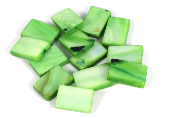 Muschelperlen, Rechtecke, Grün, 15x10mm