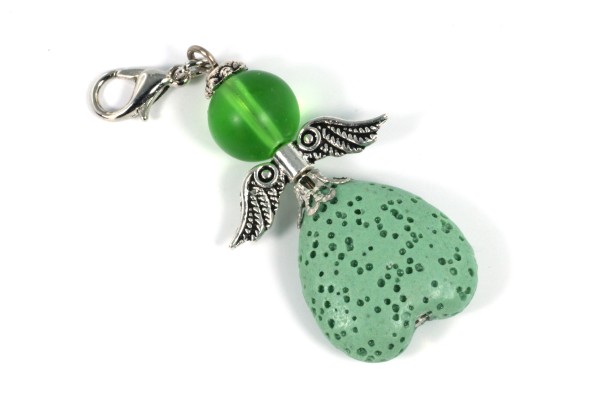 Perlenengel grün - Lavaherz und Glasperle