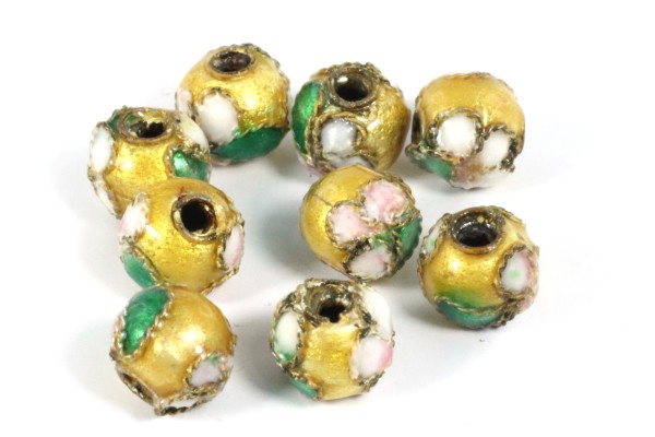 Cloisonne Kugel, rund, Goldfarben mit Muster, ca. 6mm