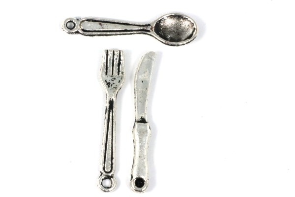 Anhänger, Besteck, Set, Antik Silberfarben, 24x3mm