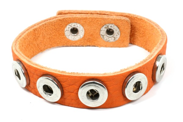 Lederarmband für 5 Mini Druckknöpfe, weich, Orange, 20-22cm