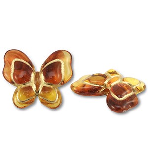 Acrylperlen, Schmetterling, Cognac Brown-Goldfarben, 17.5x20.5mm