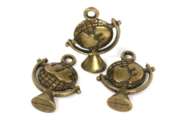 Anhänger, Globus, Bronzefarben, 21x16mm