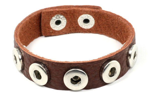 Lederarmband für 5 Mini Druckknöpfe, weich, Dunkelbraun, 20-22cm