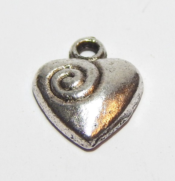 Anhänger, Herz, Antik Silberfarben, 15x12mm