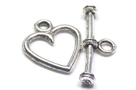 T-Schließe, Herzform, versilbert, 10mm