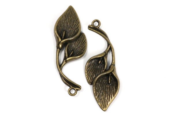 Anhänger, Blätter, Anthurie, Bronzefarben, 38x15mm