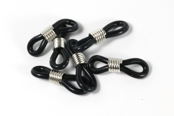 Gummischlaufen für Brillenbänder, Schwarz mit Silberfarben, 21mm