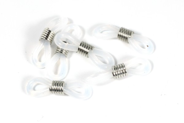 Gummischlaufen für Brillenbänder, Weiß mit Silberfarben, 21mm