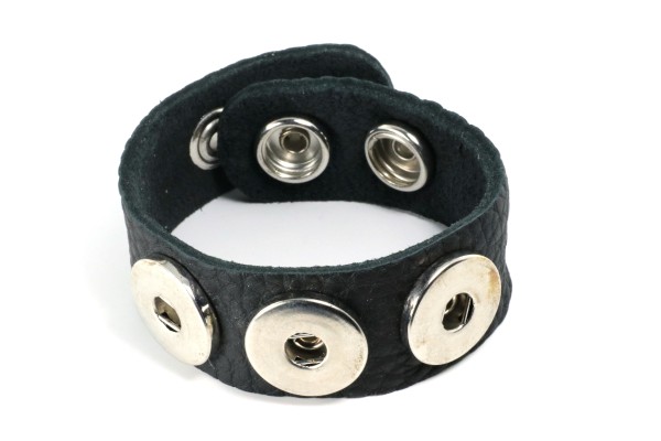 Lederarmband für 3 Druckknöpfe, weich, Schwarz, 22cm
