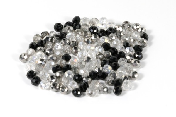 Glasschliffperlen, Rondelle, Schwarz/Crystal-Töne, 125 Stück