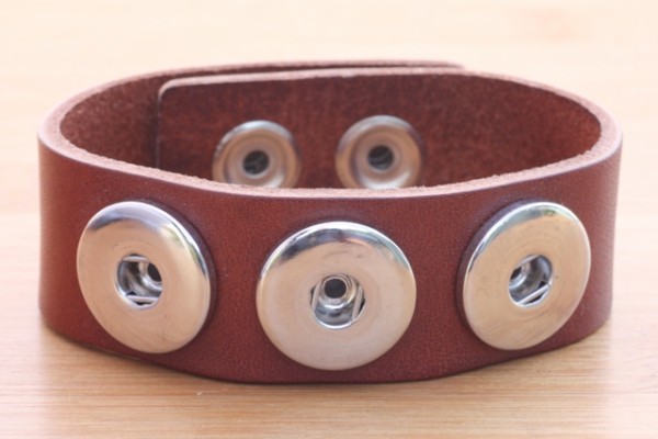 Lederarmband für 3 Druckknöpfe, Braun, 240x24x3mm