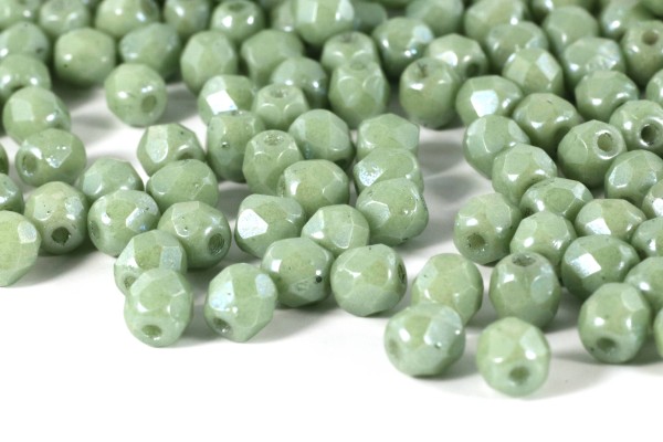 Schliffperlen, böhmisch, Chalk White Teal Luster, 4mm, 50 Stück