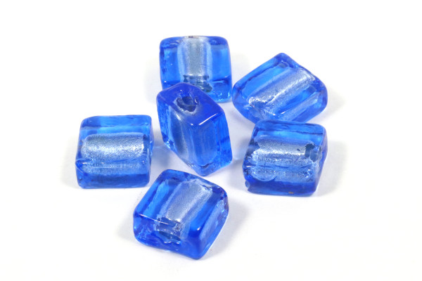 Glasquadrate, Silberfolieneinzug, Königsblau, 12x12x6mm