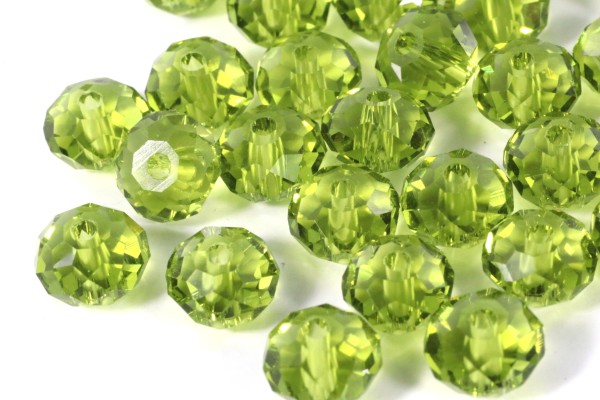 Glasschliffperlen, Rondell, Oliv, 6x4mm