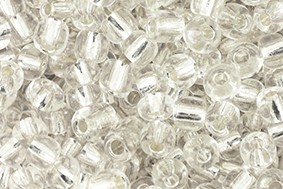 Saatperlen, rund, Crystal mit Silberfolieneinzug, 15gr., 8/0, 3mm