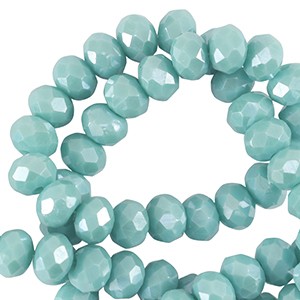 Schliffperlen, Rondelle, Light Teal Blue-Pearl Shine coating, 6x4mm