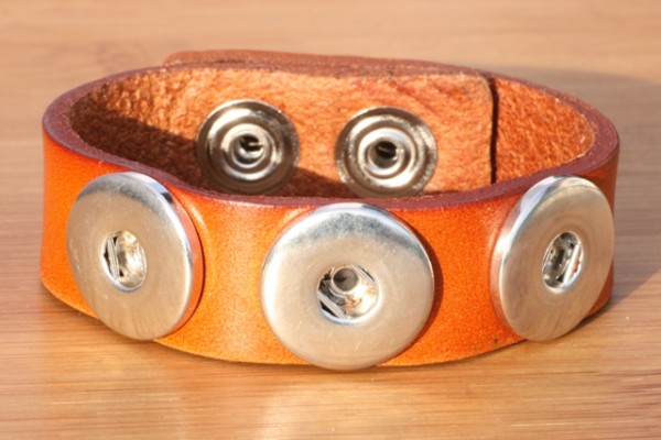 Lederarmband für 3 Druckknöpfe, Braun, 220x19x3mm