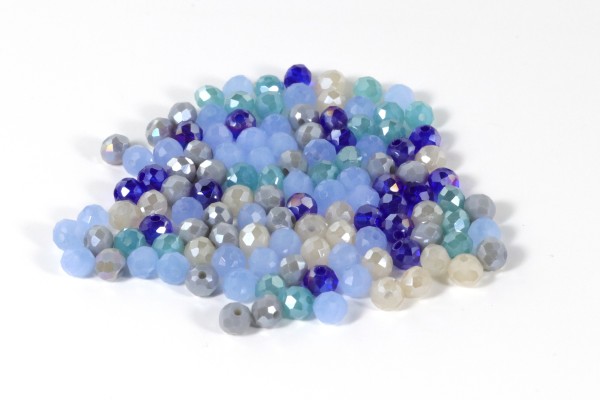Glasschliffperlen, Rondelle, Blau-Töne, 125 Stück