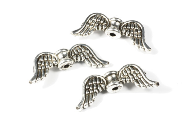 Flügelperlen, Engelsflügel, Antik Silberfarben plattiert, 20x8x4mm