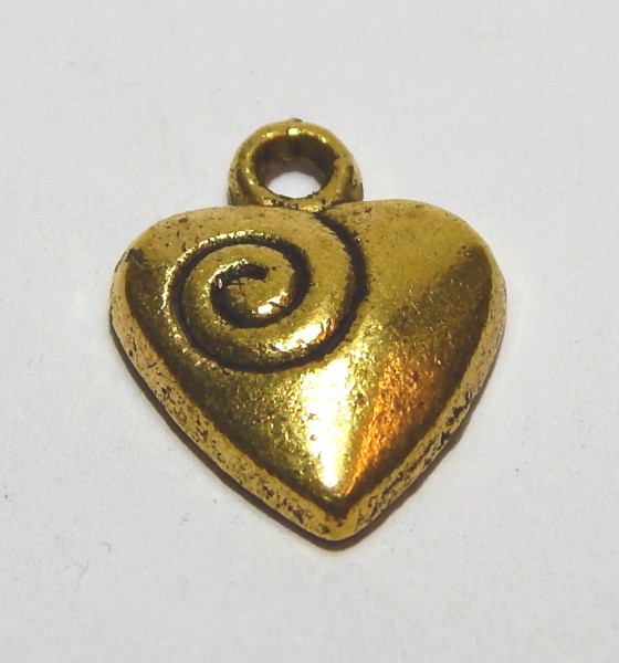 Anhänger, Herz, Antik Goldfarben, 15x12mm