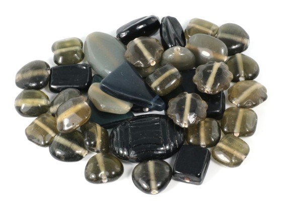 Perlenmix, Glasperlen, Schwarz-Grau, 100 Gramm