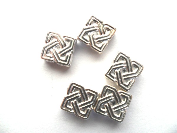 Metallperlen, Quadrate mit Webmuster, Silberfarben, 7x7mm