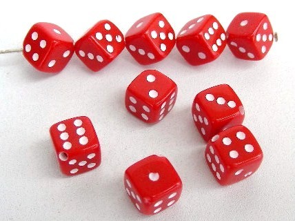 Würfelperlen, Rot, diagonal gebohrt, 8x8mm