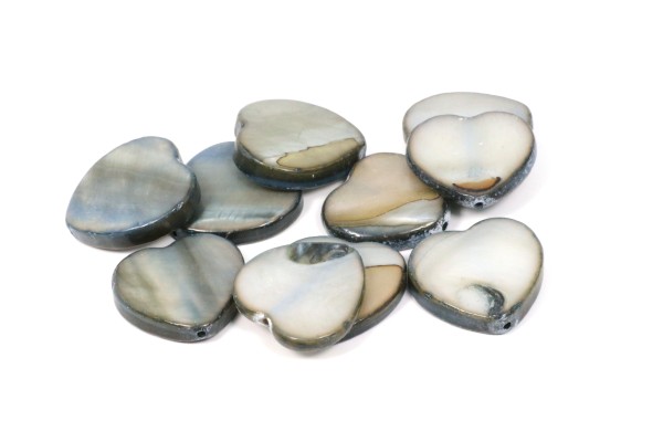 Muschelperlen, Herzen, Schwarz, 15x15mm
