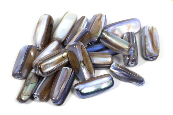 Muschelperlen, Stäbchen, Zart Blau/Flieder, ca. 14x6mm