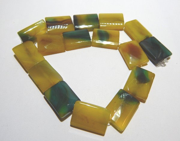 Achat Grün-Gelb, Rechteck, facettiert, 24x18mm