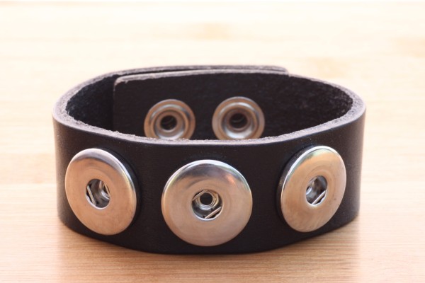 Lederarmband für 3 Druckknöpfe, Schwarz, 240x24x3mm