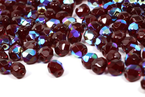 Böhmische Schliffperlen, feuerpoliert, Garnet AB, 4mm, 50 Stück