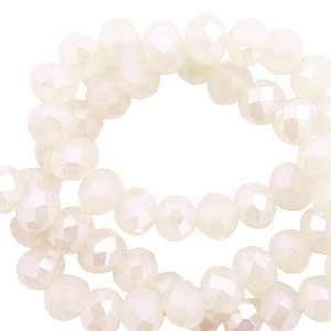 Schliffperlen, Rondell, Beige Opal-Pearl Shine coating, 4x6mm