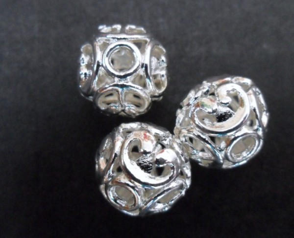 Metallperlen, fililgran, Silberfarben, 10mm