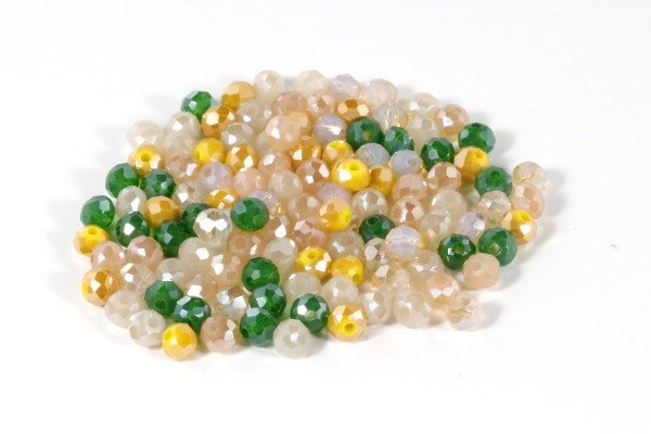 Glasschliffperlen, Rondelle, Grün/Gelb/Creme-Töne, 125 Stück