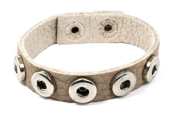 Lederarmband für 5 Mini Druckknöpfe, weich, Taupe, 20-22cm