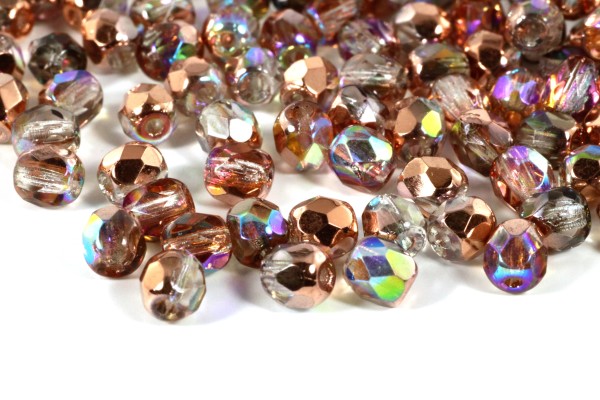 Tschechische Schliffperlen, Crystal Copper Rainbow, 4mm, 50 Stück